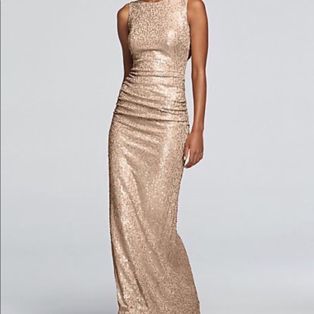 Tan sequins bridesmaid dress
